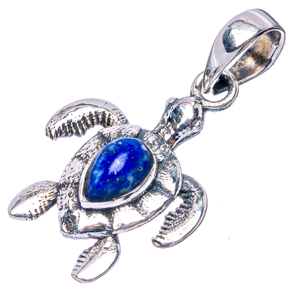 Lapis Lazuli Seaturtle Dainty Pendant 1 1/8" (925 Sterling Silver) P43545