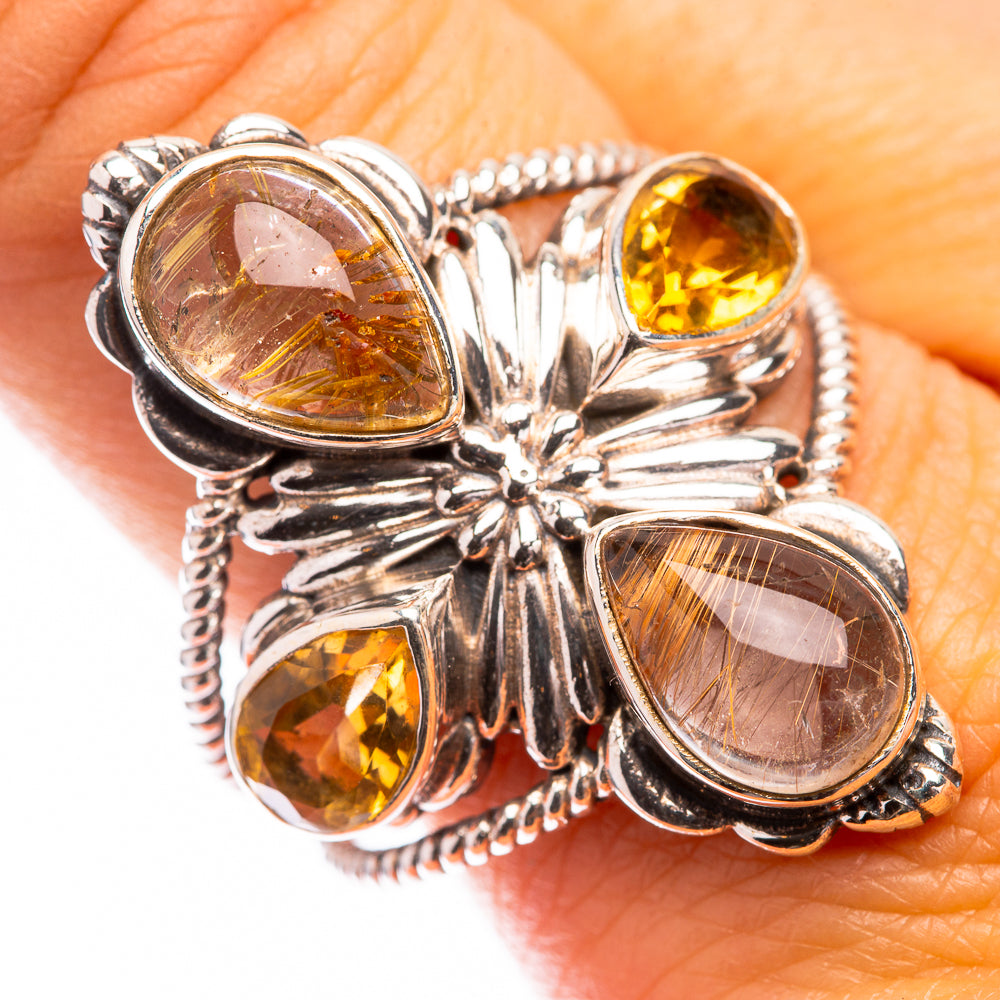 Large Rutilated Quartz, Citrine Ring Size 11 (925 Sterling Silver) R141470