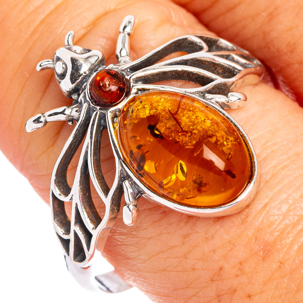 Baltic Amber Honey Bee Ring Size 11 (.925 Sterling Silver)