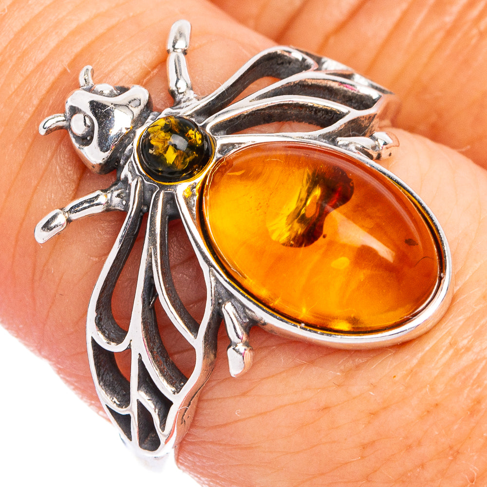 Baltic Amber Honey Bee Ring Size 8 (.925 Sterling Silver)