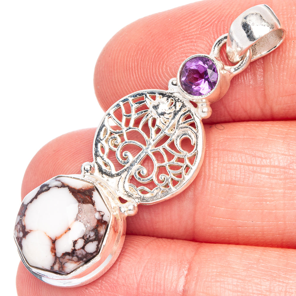 White Horse Jasper, Amethyst Pendant 1 3/4" (925 Sterling Silver) P40235