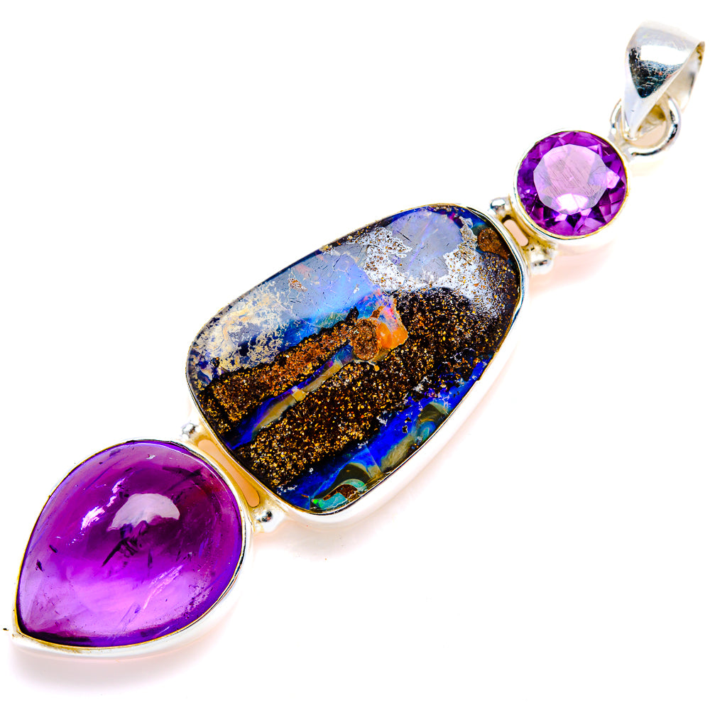 Australian Boulder Opal, Amethyst Pendant 2 3/4" (925 Sterling Silver) PD38142