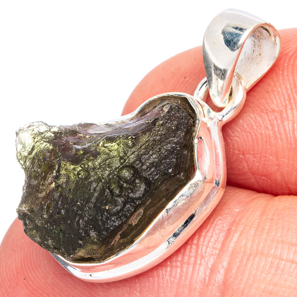 Rare Moldavite Pendant 1 1/8" (925 Sterling Silver) P43518