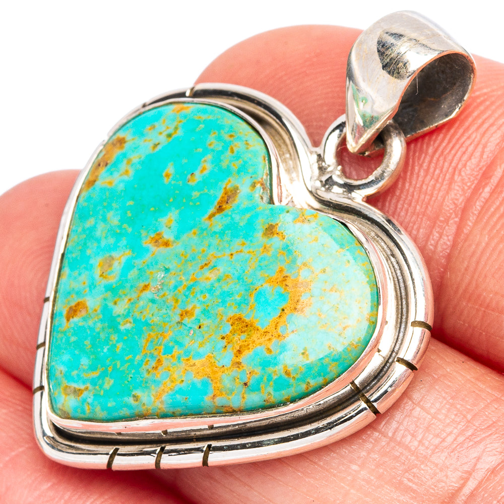 Rare Arizona Turquoise Heart Pendant 1 3/8" (925 Sterling Silver) P43507