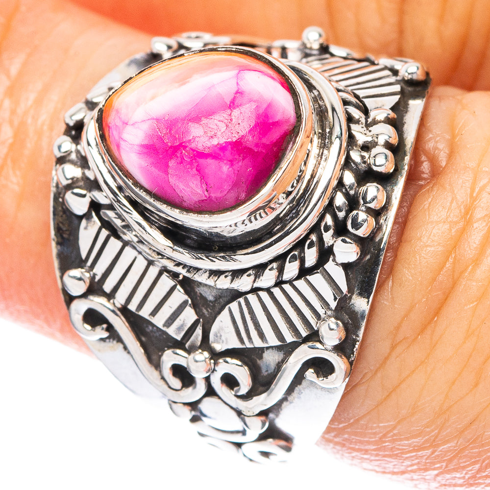 Kingman Pink Dahlia Turquoise Ring Size 6.75 (925 Sterling Silver) R4653