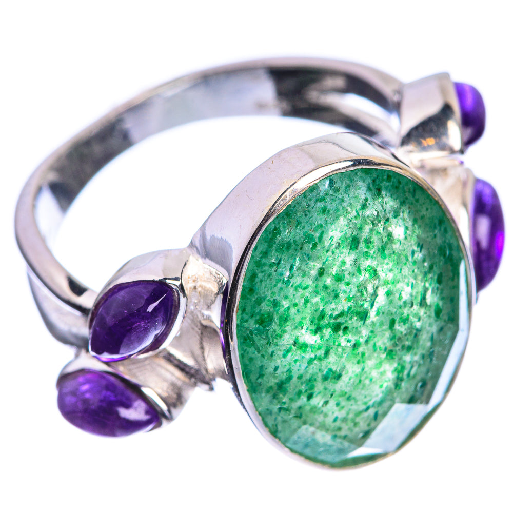 Green Aventurine, Amethyst 925 Sterling Silver Ring Size 7.75