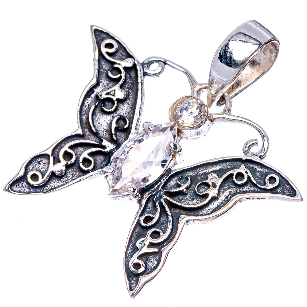 White Quartz Butterfly Dainty Pendant 1" (925 Sterling Silver) P43534