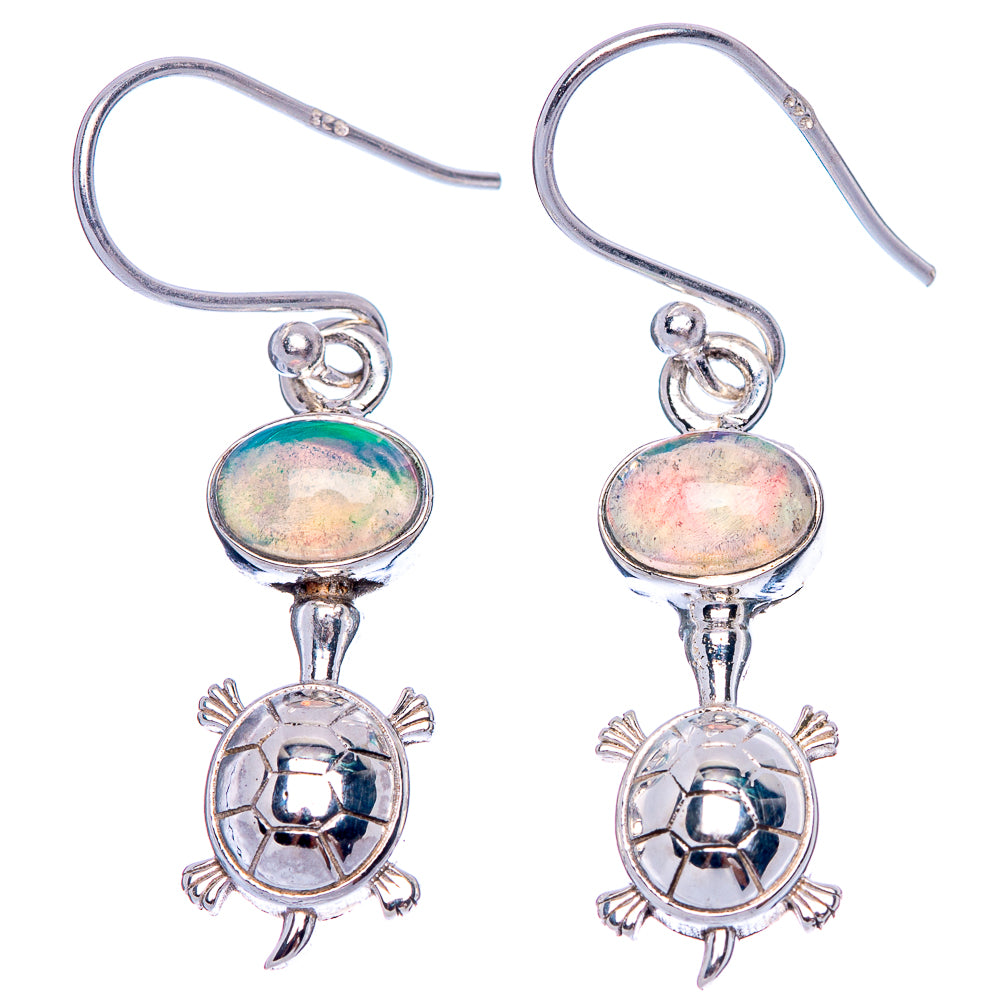 Rare Ethiopian Opal Turtle Earrings 1 3/8" (925 Sterling Silver) E1495