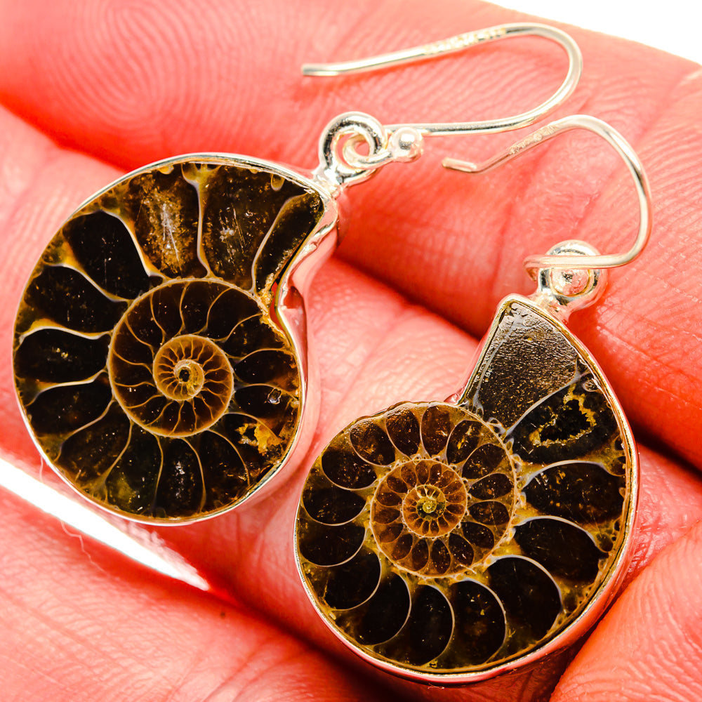 Ammonite Fossil Earrings 1 1/2" (925 Sterling Silver) EARR432019