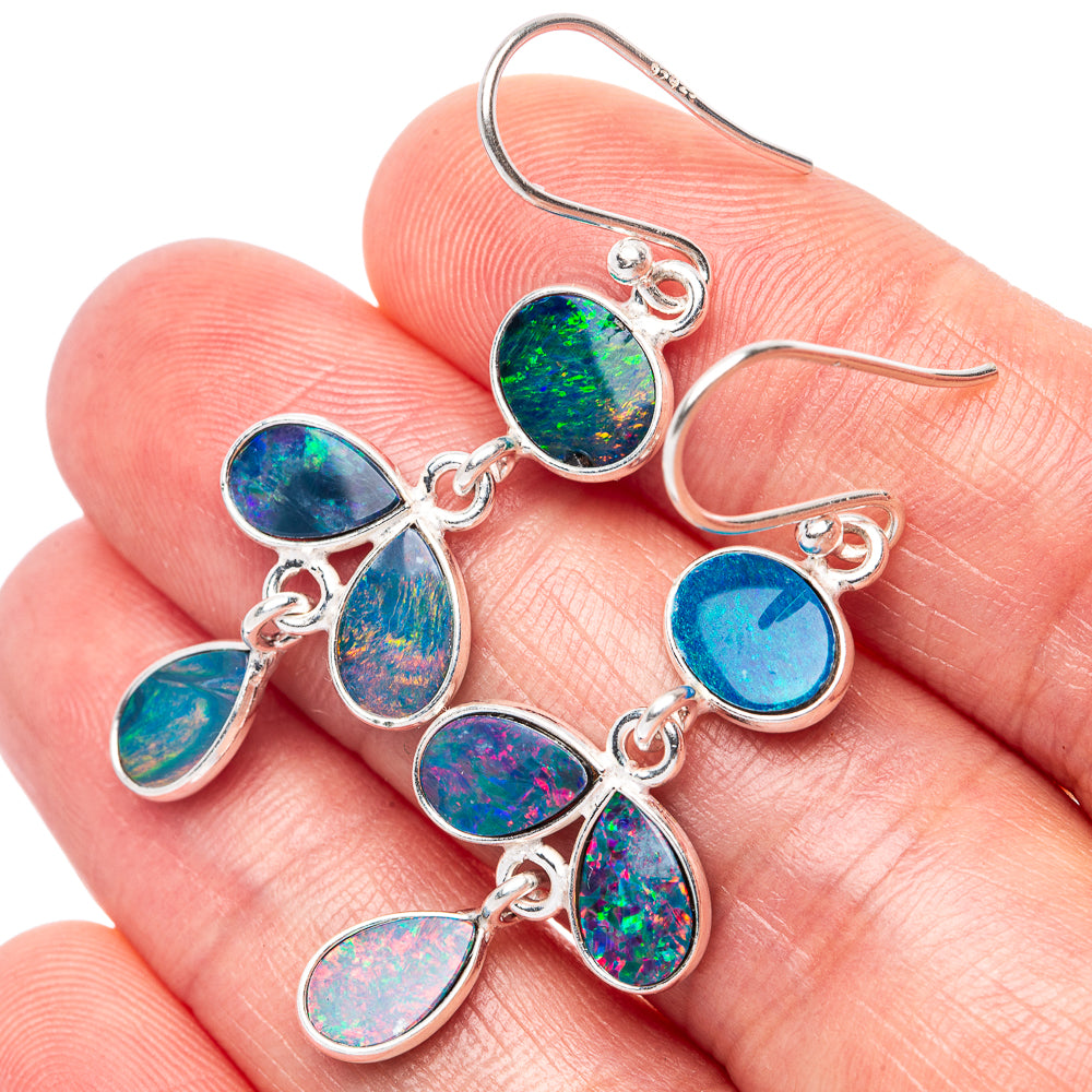 Rare Doublet Opal Earrings 1 3/4" (925 Sterling Silver) E1653