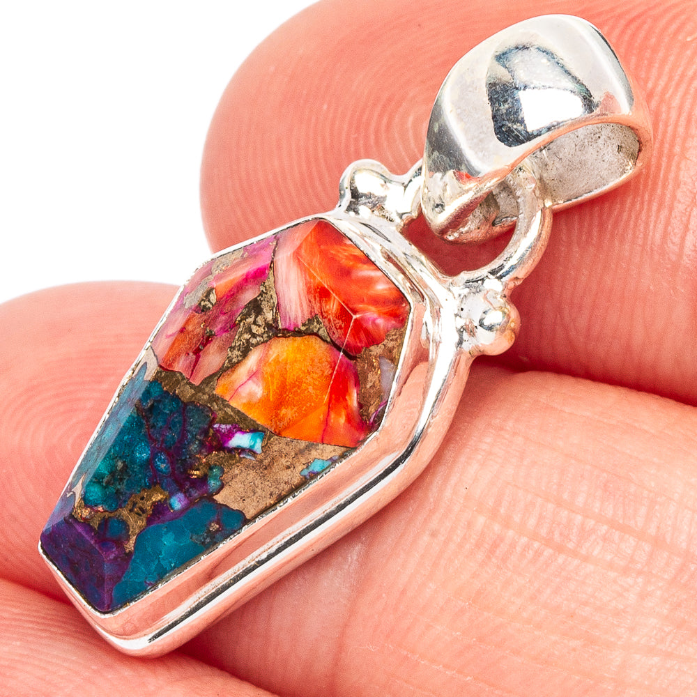 Spiny Oyster Turquoise Pendant 1 1/8" (925 Sterling Silver) P44744