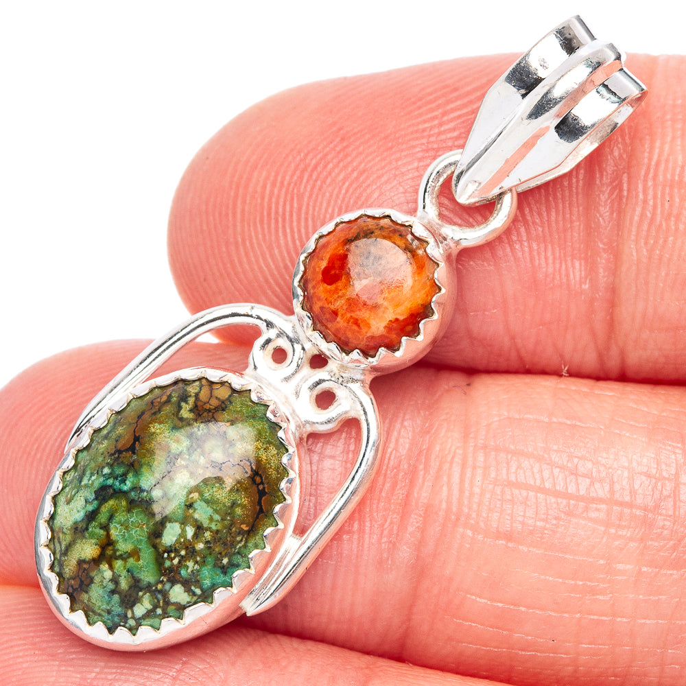 Tibetan Turquoise, Sponge Coral Pendant 1 1/2" (925 Sterling Silver) P40212