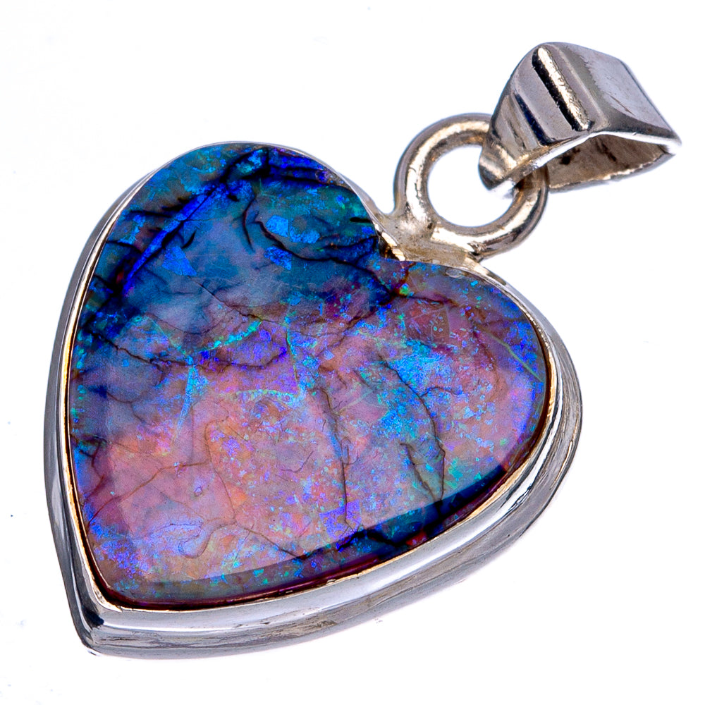 Rare Sterling Opal Heart Pendant 1 1/8" (925 Sterling Silver) P40457