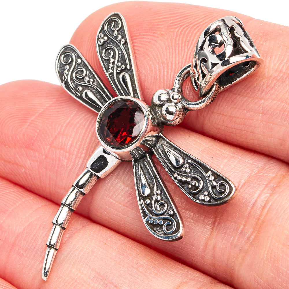 Garnet Dragonfly Pendant 1 5/8" (925 Sterling Silver) P45396