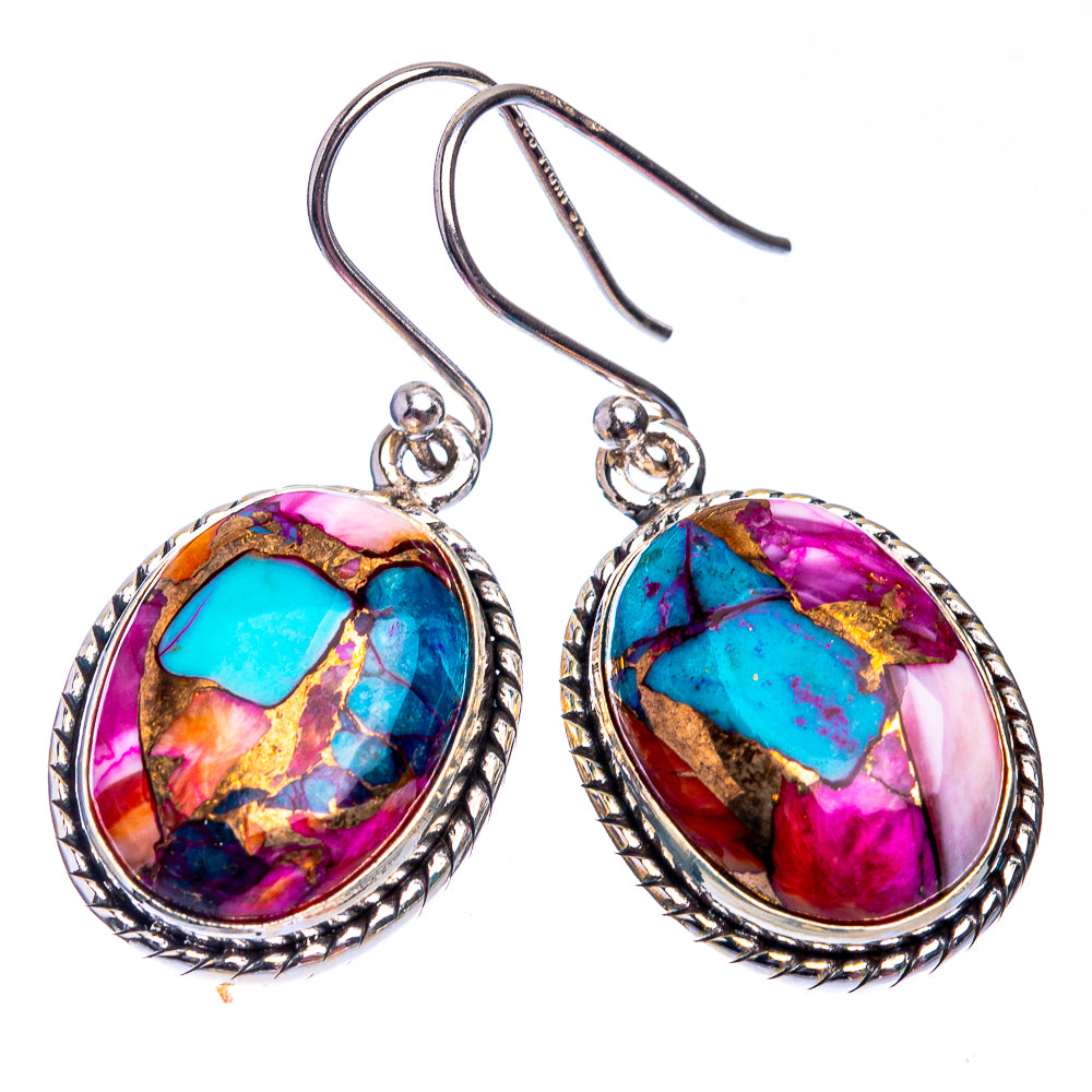 Kingman Pink Dahlia Turquoise Earrings 1 3/8" (925 Sterling Silver) E432387