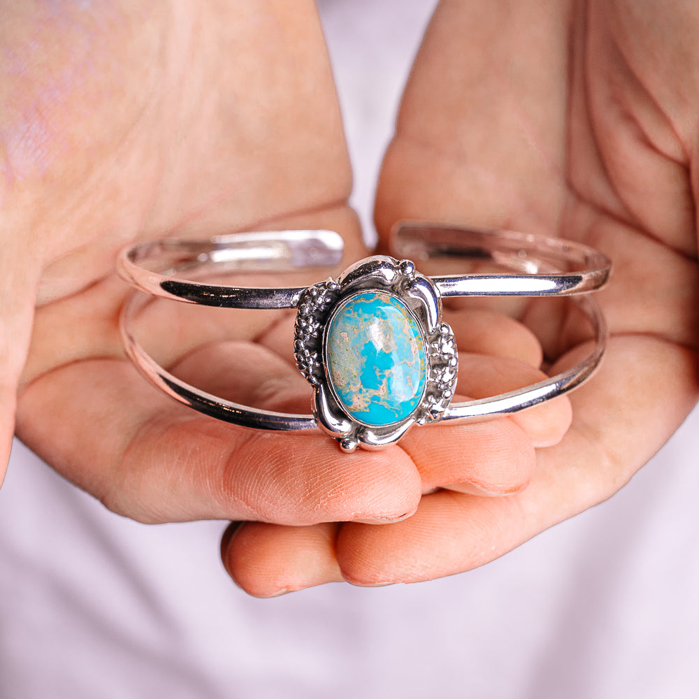 Kingman Turquoise Cuff Bracelet Adjustable (.925 Sterling Silver)