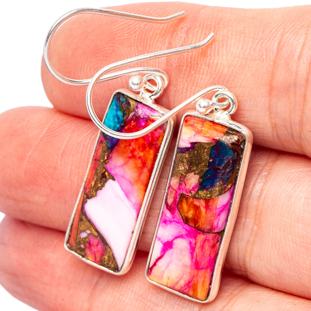 Pink Dahlia Mohave Turquoise Earrings 1 5/8" (.925 Sterling Silver)