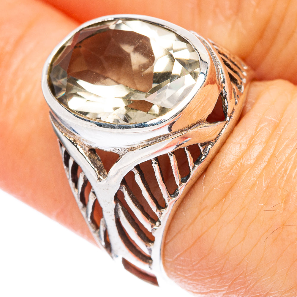 Faceted Green Amethyst Ring Size 6.75 (925 Sterling Silver) R3359