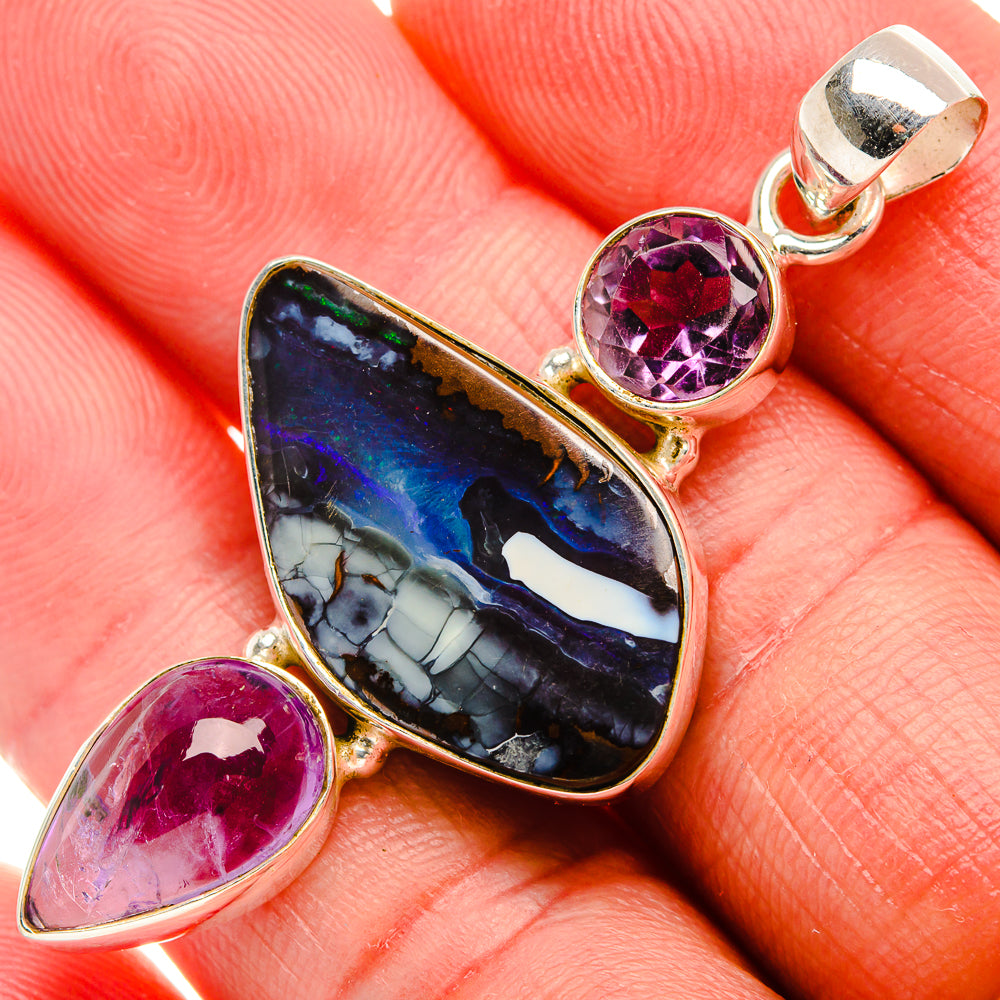 Boulder Opal, Amethyst Pendant 2" (925 Sterling Silver) PD38062