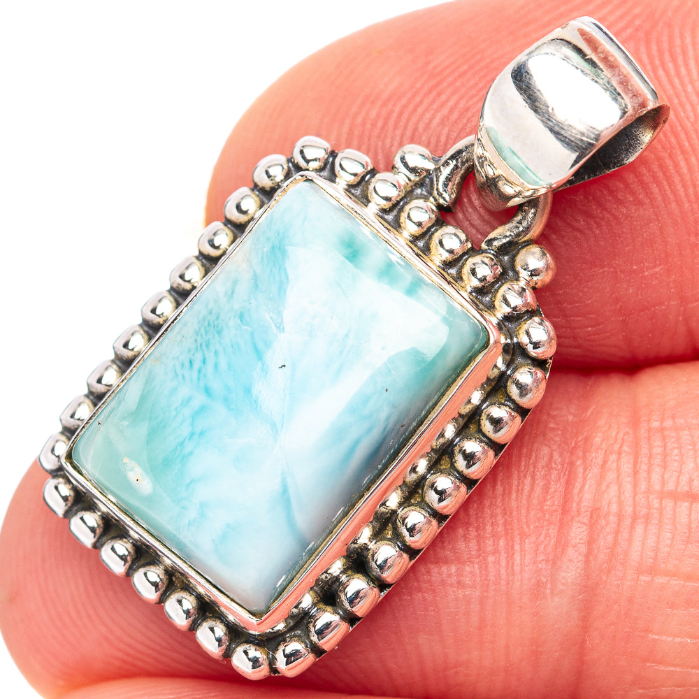 Rare Larimar Pendant 1 1/8" (.925 Sterling Silver)