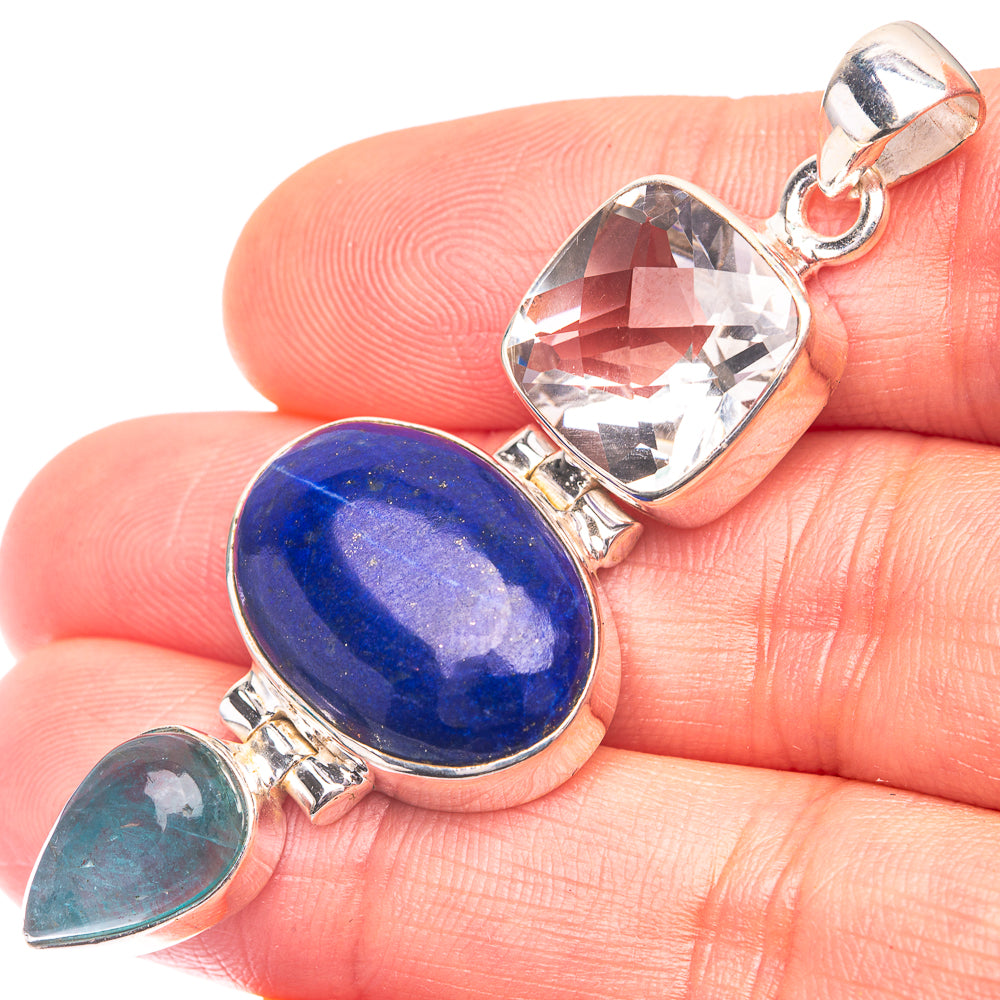 Lapis Lazuli, White Quartz, Blue Fluorite Pendant 2 1/4" (925 Sterling Silver) P38680