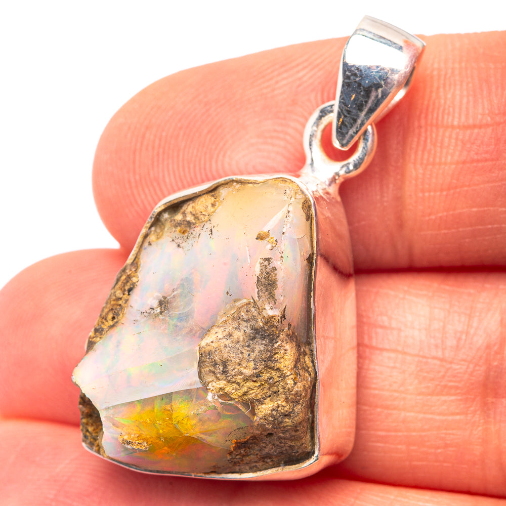 Raw Ethiopian Opal 925 Sterling Silver Pendant 1 3/8" (925 Sterling Silver) PD38610