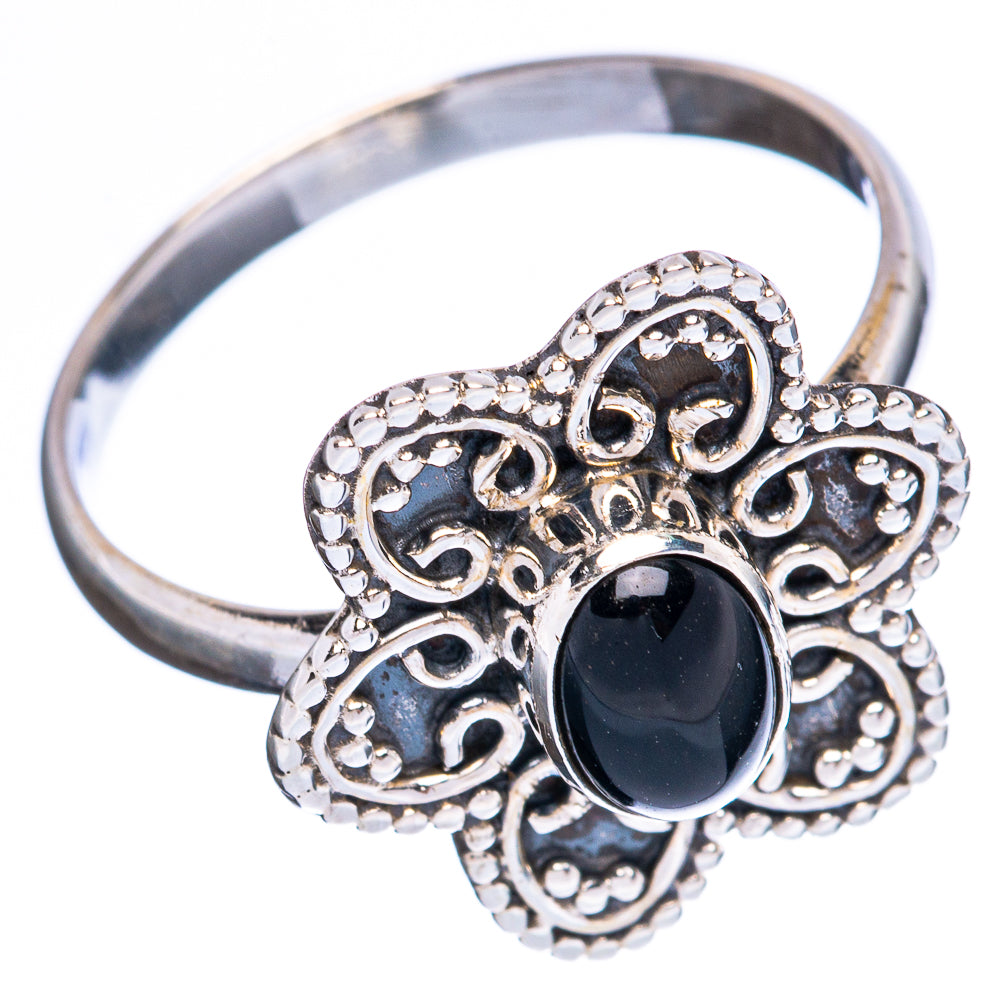 Value Black Onyx Flower Ring Size 9 (925 Sterling Silver) R3181