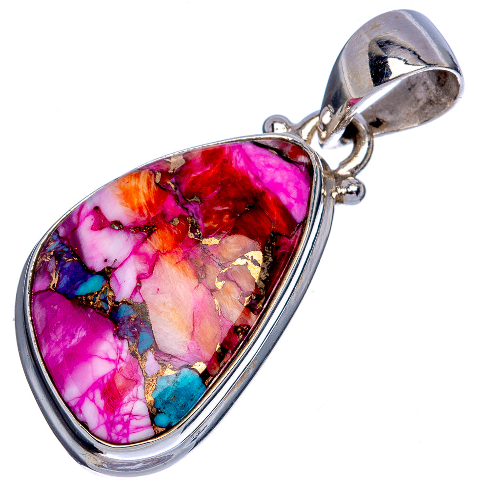 Kingman Pink Dahlia Turquoise Pendant 1 3/8" (925 Sterling Silver) P40434