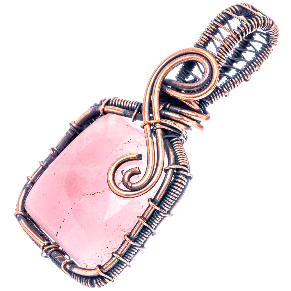 Rose Quartz Wire Wrap Pendant 2" (Oxidized Copper)