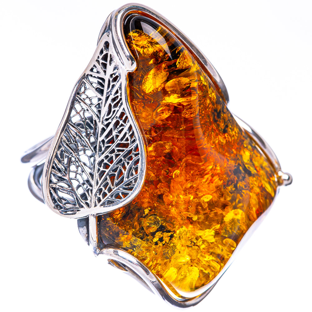 Baltic Amber Leaf Ring Size 10 (925 Sterling Silver) R1886