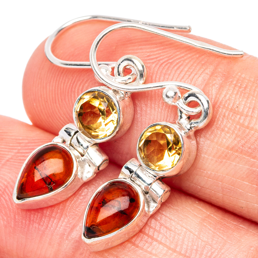 Baltic Amber, Citrine Earrings 1 1/4" (925 Sterling Silver) E1576