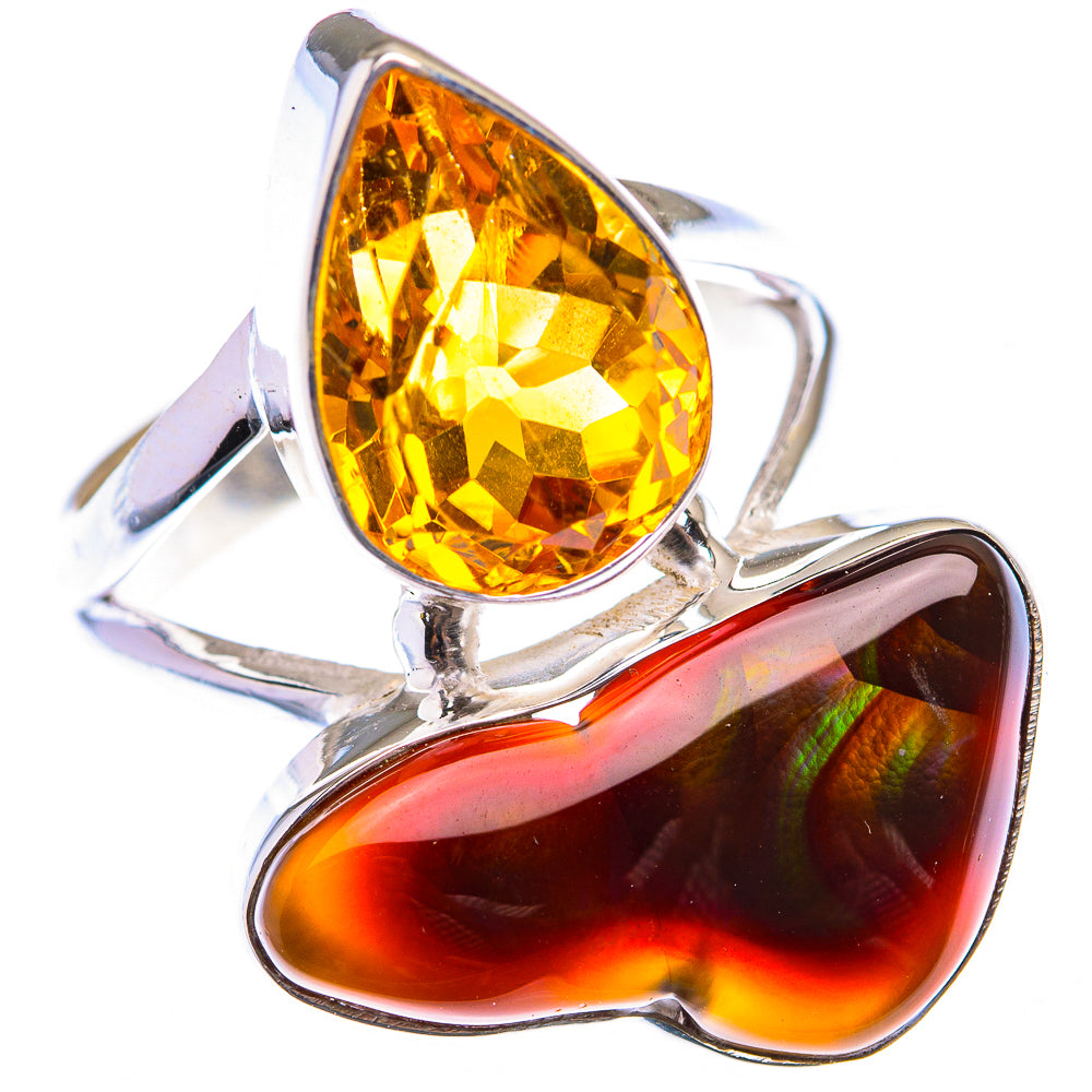 Large Mexican Fire Agate, Citrine Ring Size 8.25 (925 Sterling Silver) RING140054