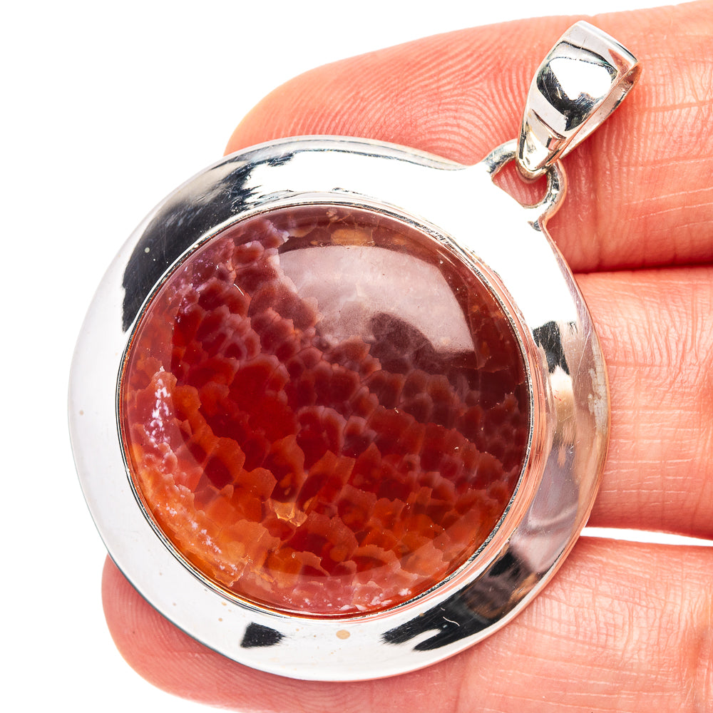 Premium Fire Crab Agate Pendant 1 5/8" (.925 Sterling Silver)