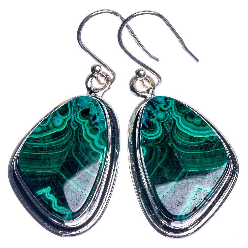 Malachite In Chrysocolla 925 Sterling Silver Earrings 1 5/8"
