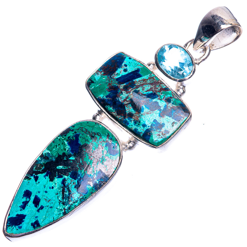 Azurite, Blue Topaz Pendant 2 1/8" (925 Sterling Silver) P39193