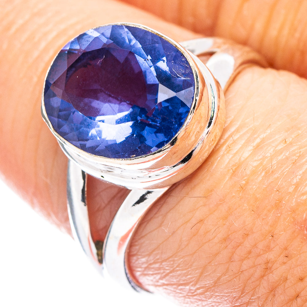 Faceted Blue Fluorite Ring Size 8 (.925 Sterling Silver)