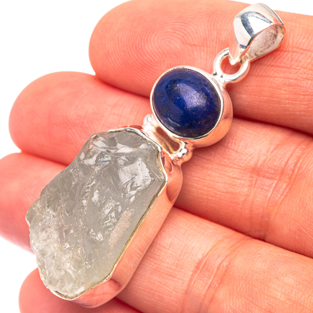 Raw Aquamarine, Lapis Lazuli 925 Sterling Silver Pendant 1 7/8" (925 Sterling Silver) PD38612