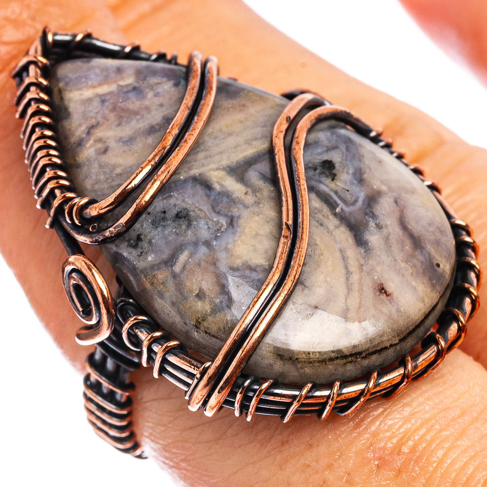 Petrified Palm Root Wire Wrap Ring Size 7 (Oxidized Copper)