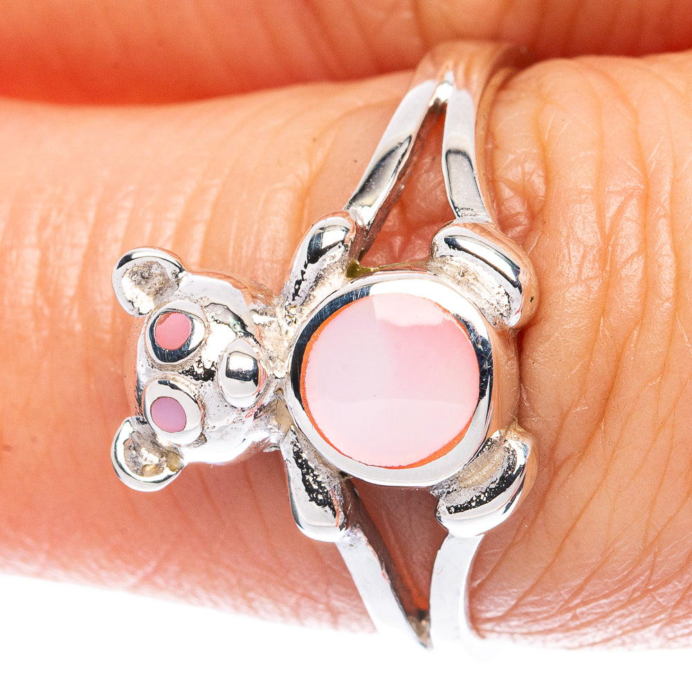 Mother Of Pearl Inlay Teddy Bear Ring Size 7.5 (925 Sterling Silver) R2886