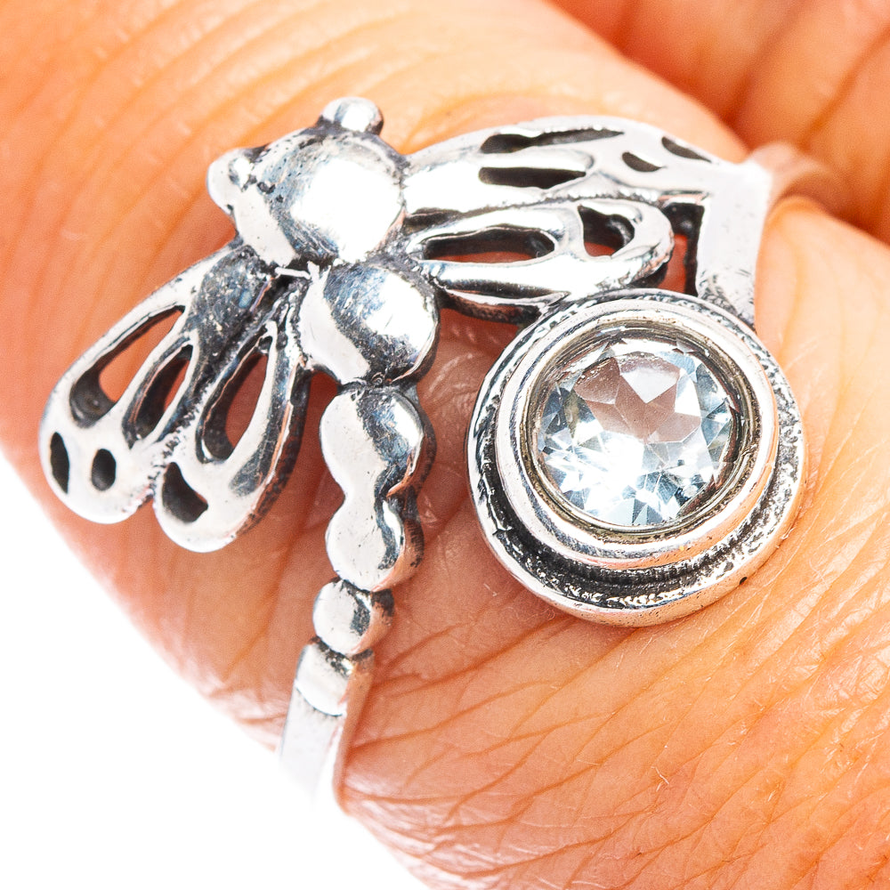 Blue Topaz Dragonfly Dainty Ring Size 8 (.925 Sterling Silver)