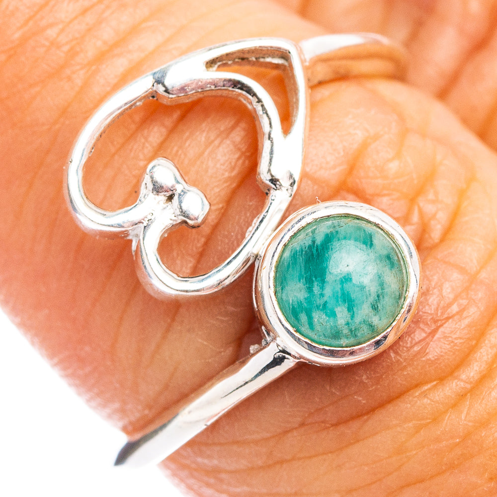 Amazonite Heart Dainty Ring Size 7 Adjustable (.925 Sterling Silver)
