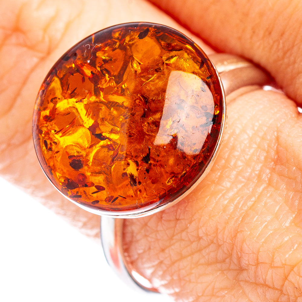 Baltic Amber Ring Size 8 Adjustable (.925 Sterling Silver)