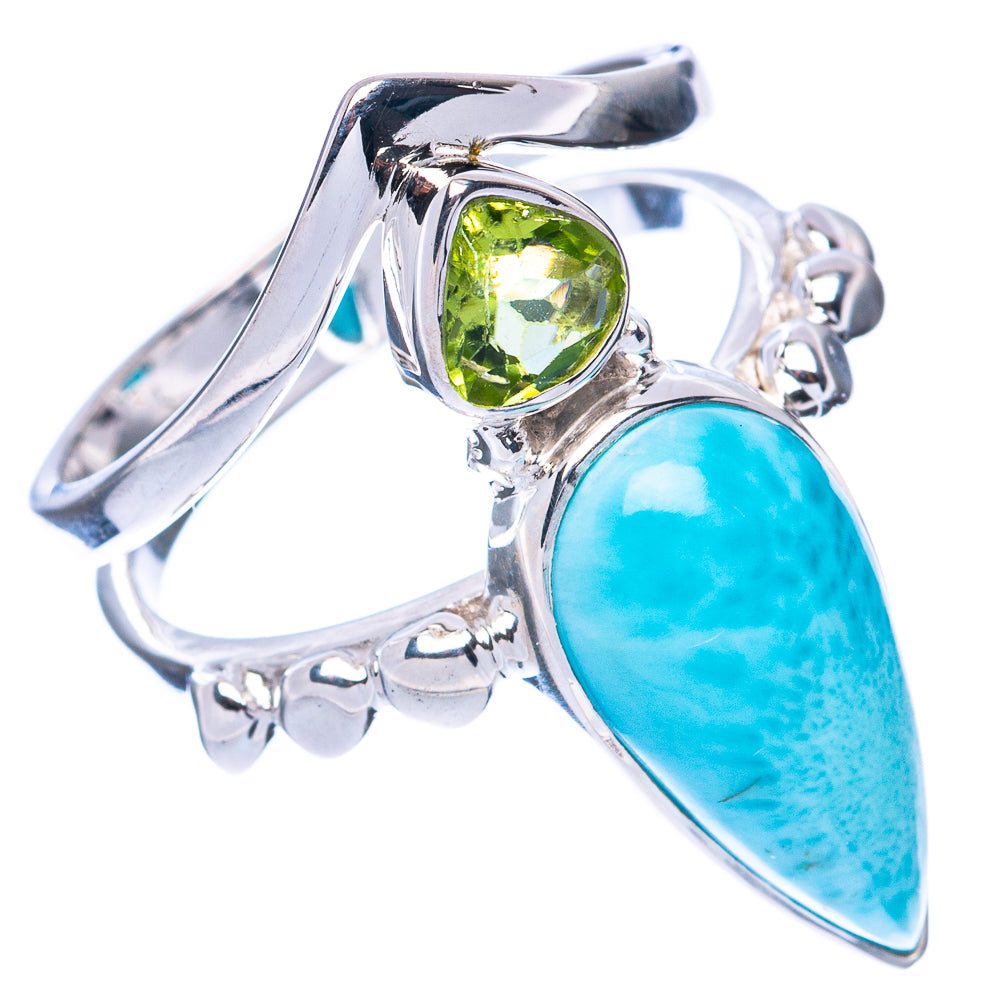 Premium Larimar, Peridot Ring Size 7.75 (925 Sterling Silver) R2635