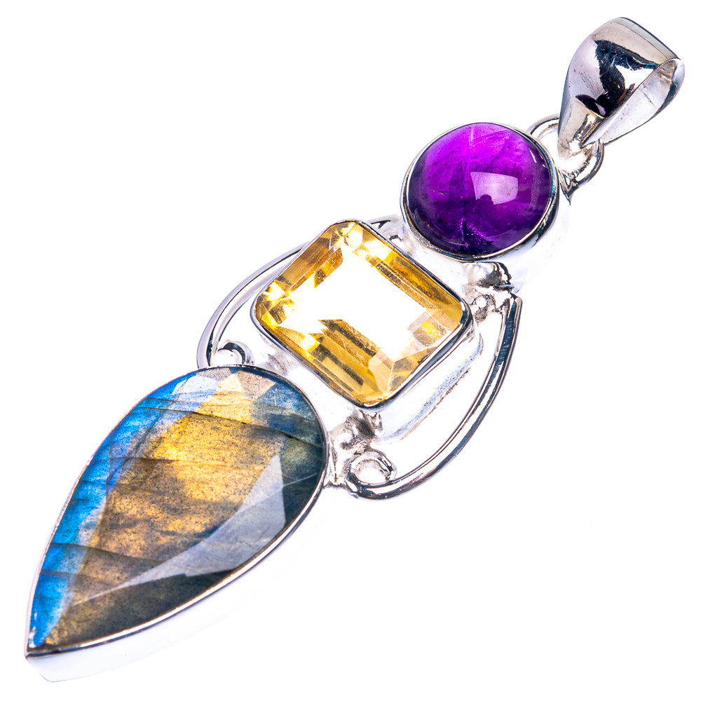 Labradorite, Citrine, Amethyst 925 Sterling Silver Pendant 2 1/4"