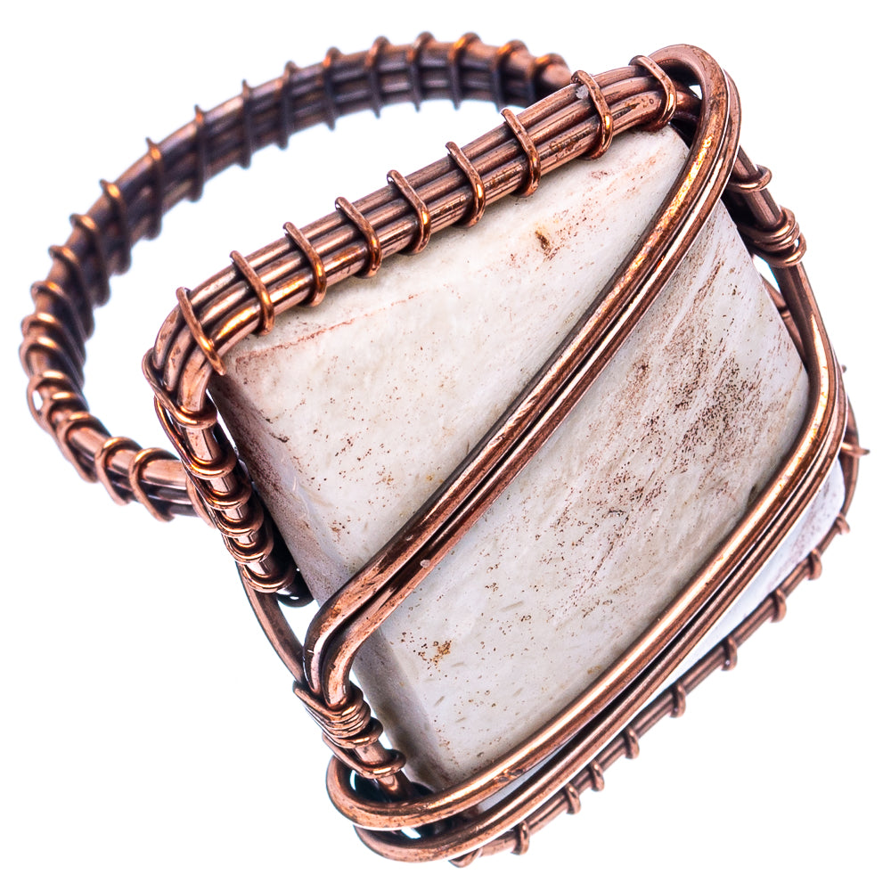 Turkish Tube Agate Wire Wrap Ring Size 8.25 (Oxidized Copper)