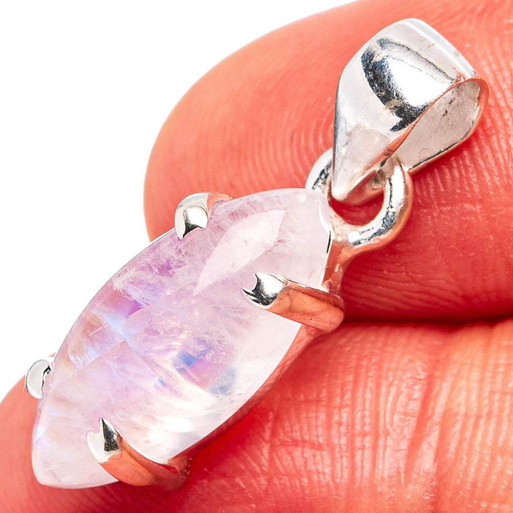 Rainbow Moonstone Dainty Pendant 1 1/8" (.925 Sterling Silver)