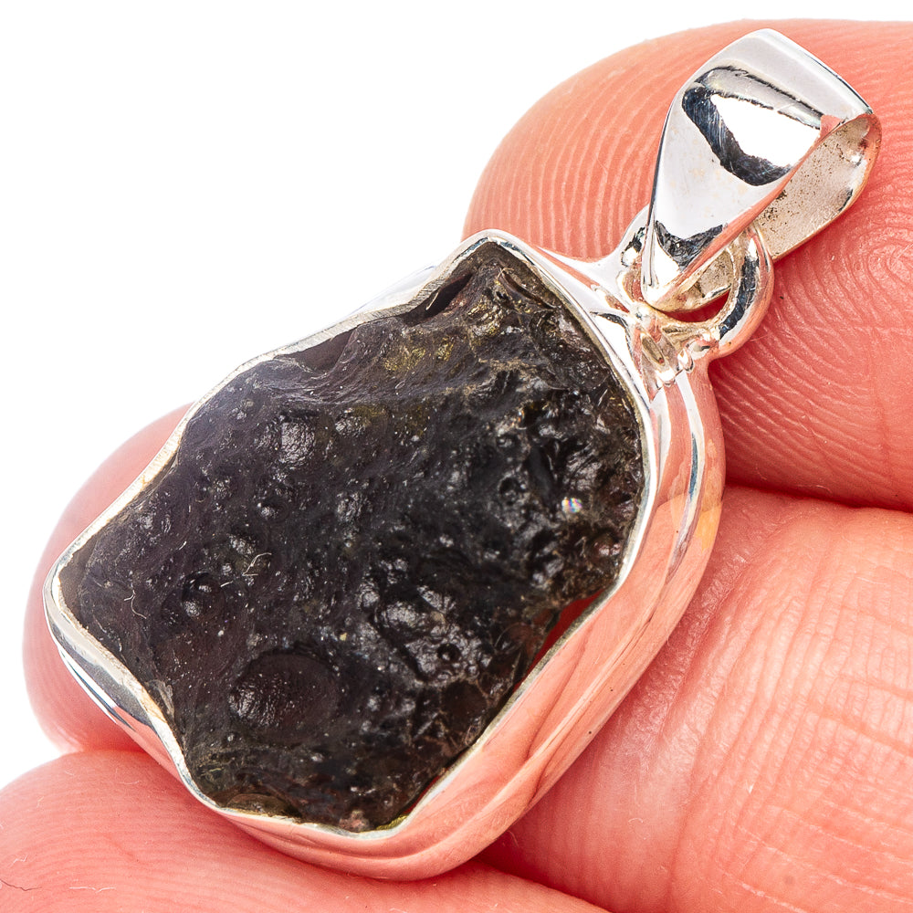 Rare Moldavite Pendant 1 1/8" (925 Sterling Silver) P44188