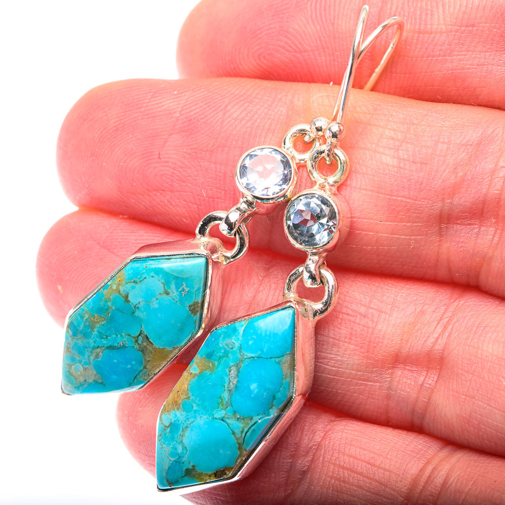 Chrysocolla, Blue Topaz Earrings 1 7/8" (925 Sterling Silver) EARR432126
