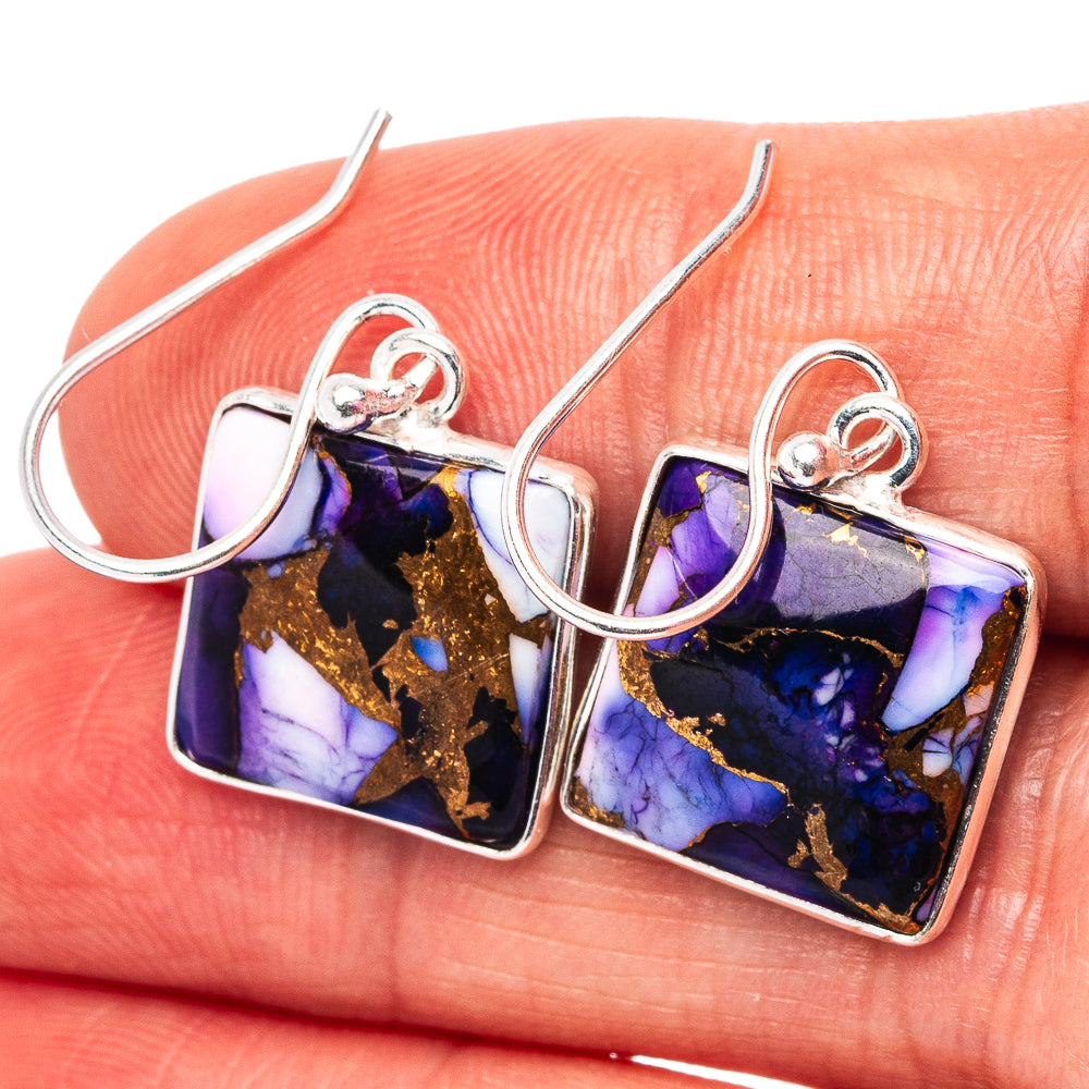Purple Dahlia Mohave Turquoise Earrings 1 1/8" (.925 Sterling Silver)