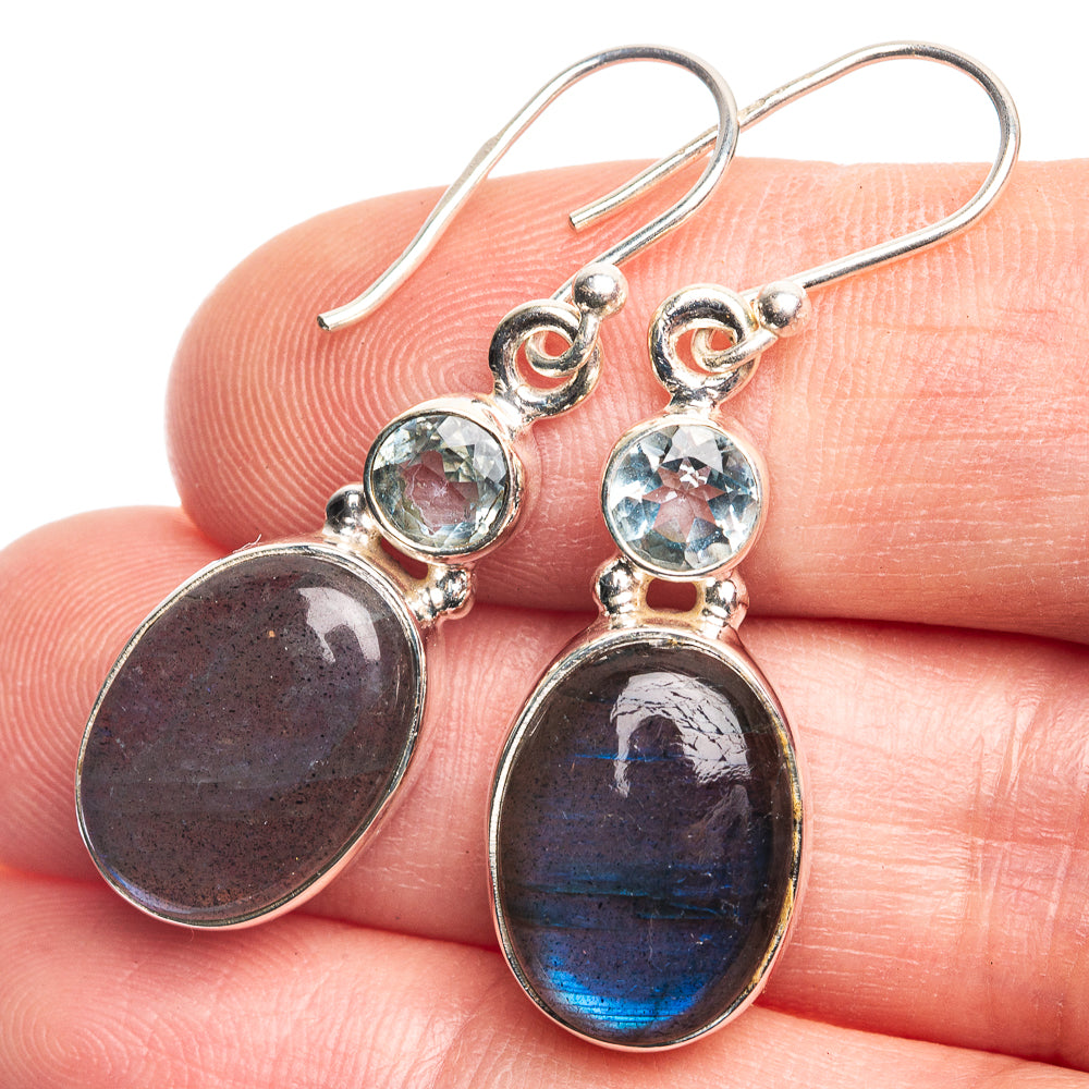 Labradorite, Blue Topaz Earrings 1 1/2" (925 Sterling Silver) E432595